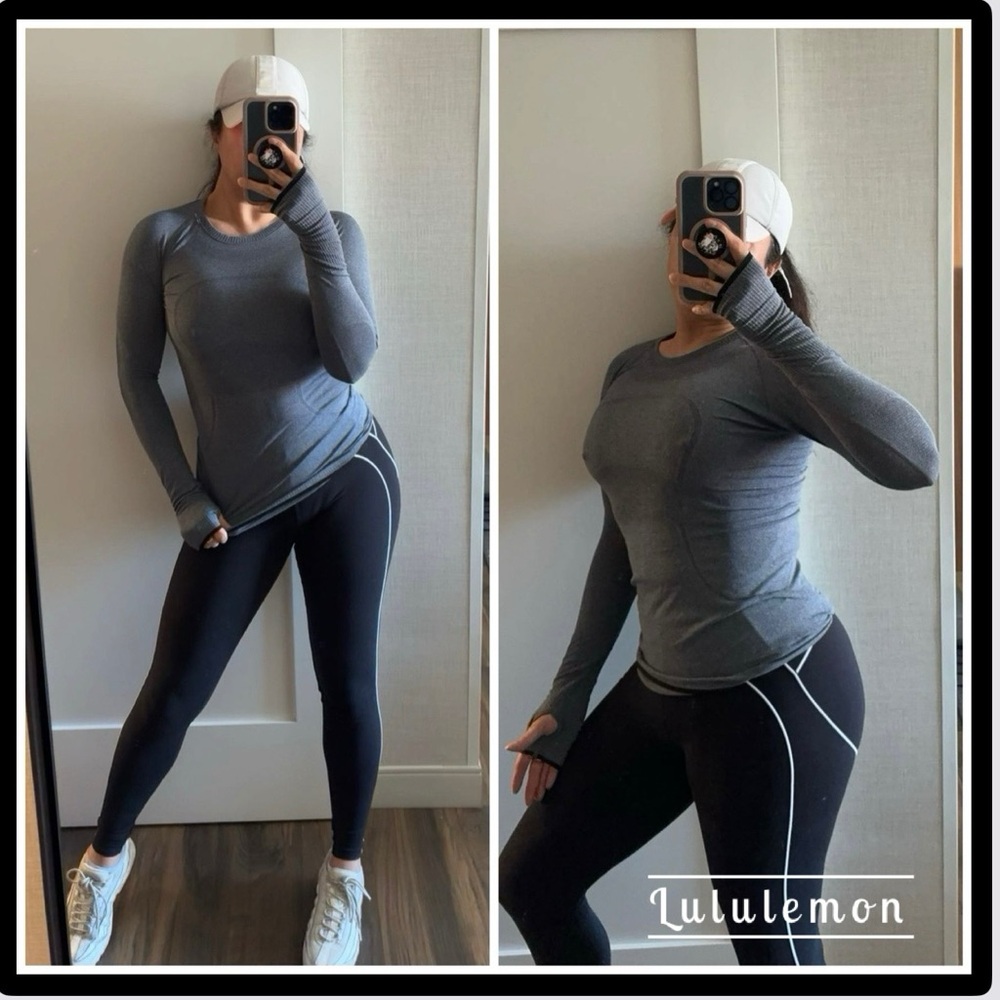 Lululemon Swiftly Tech Long-Sleeve Shirt Gray with Thumb Keyhole - Size 8
